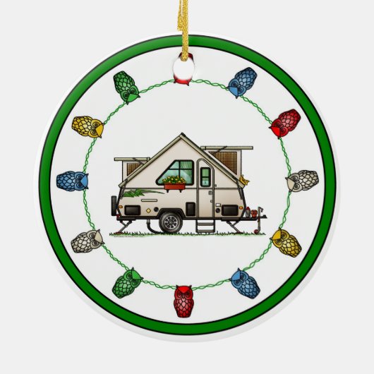 Aliner Pop Up RV happy camper art Keramisch Ornament (Achterkant)