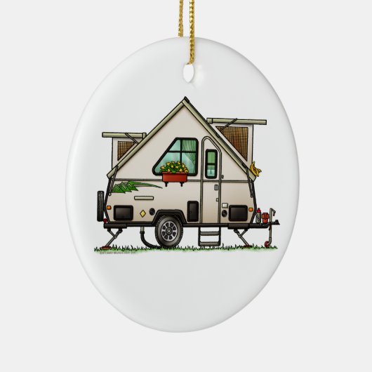 Aliner Pop Up RV happy camper art Keramisch Ornament (Rechts)