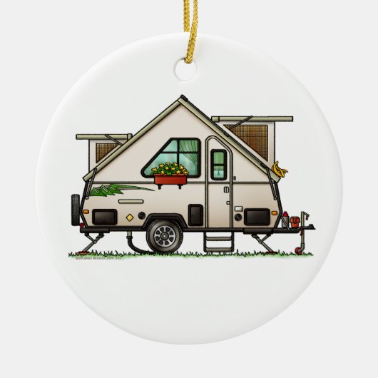 Aliner Pop Up RV happy camper art Keramisch Ornament (Voorkant)