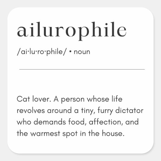 Alirofiel Definitie - Cat Lover Vierkante Sticker (Voorkant)