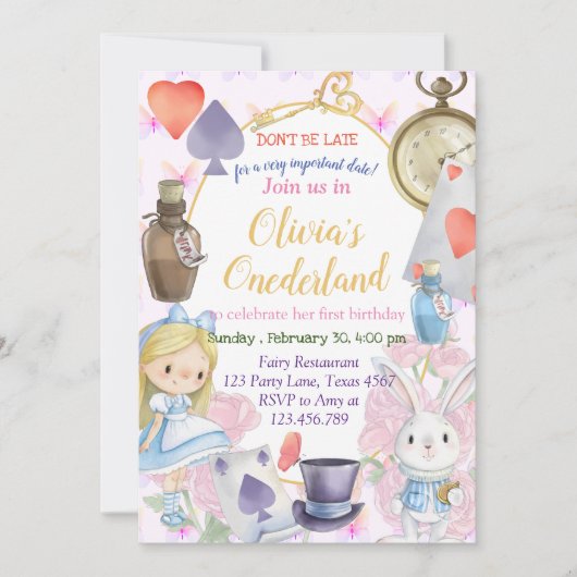 Alisa in Onederland Invitation Kaart (Voorkant)