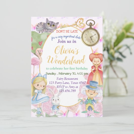 Alisa in Onederland Invitation Kaart (Staand voorkant)