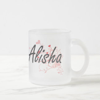 Alisha Artistic Name Design met Hearts Matglas Koffiemok