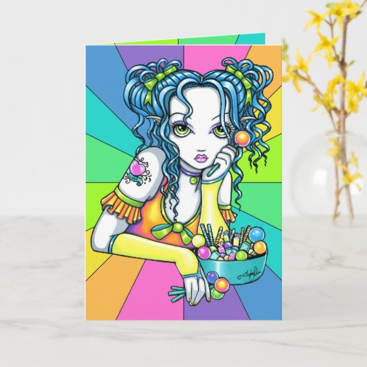 "Alisha" Candy Rainbow Fae Greeting Card Kaart (Gele Bloem)