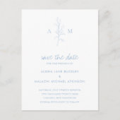 Alisha Dusty Blue Botanical Elegant Wedding Aankondigingskaart (Voorkant)