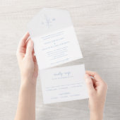 Alisha Dusty Blue Botanical Elegant Wedding All In One Uitnodiging (Afscheurbaar)