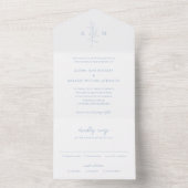 Alisha Dusty Blue Botanical Elegant Wedding All In One Uitnodiging (Binnen)
