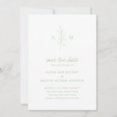 Alisha Sage Groene Botanische Elegante Huwelijk Save The Date (Voorkant)