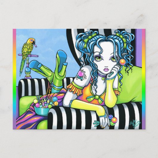 "Alisha" Snoep Rainbow Parrot Fae Art Briefkaart (Voorkant)