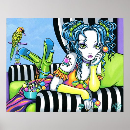 "Alisha" Snoep Rainbow Parrot Fae Art Poster (Voorkant)