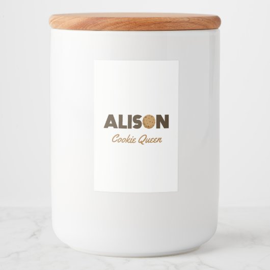 Alison cookie koningin voedselcontainer etiket (Voorkant)