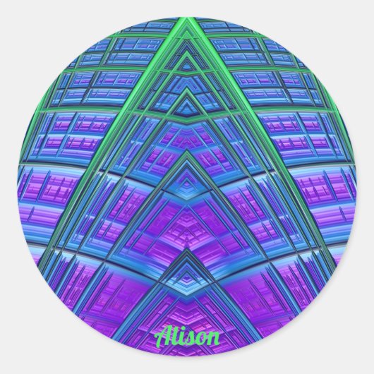 ALISON ~ Cool! Groen Paarse Blauw Geometrisch ~ Ronde Sticker (Voorkant)