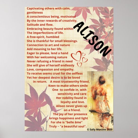 "Alison" Name Poem Poster (Voorkant)