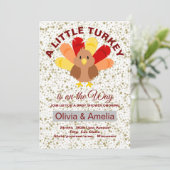 ALittle Turkey On The Way Thanksgiving Baby Shower Kaart (Staand voorkant)