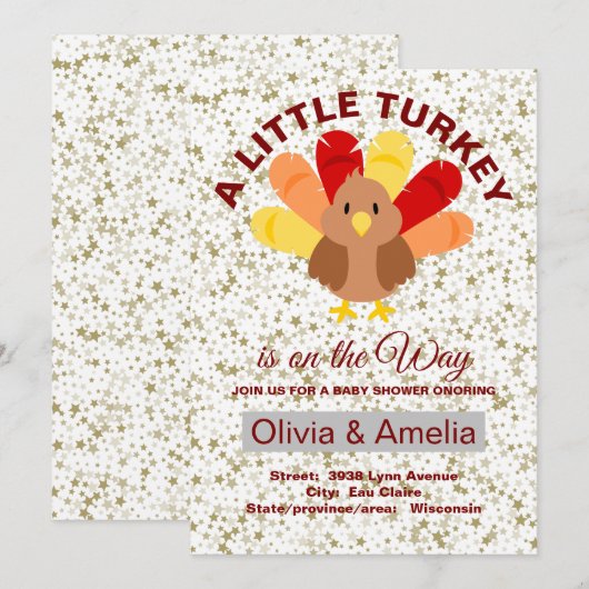 ALittle Turkey On The Way Thanksgiving Baby Shower Kaart (Voorkant / Achterkant)