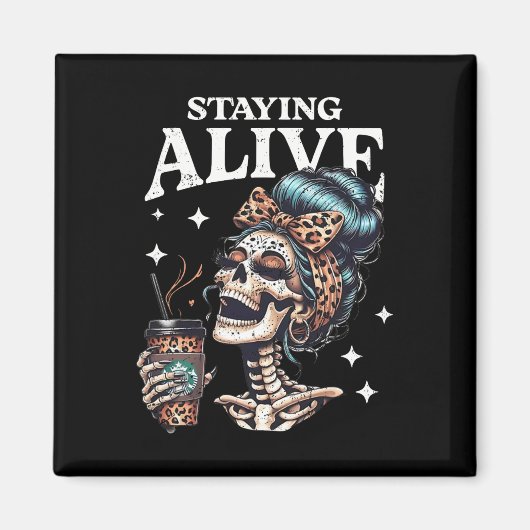 Alive Skeleton Halloween Leopard Messy Bun Vrouwen Magneet (Voorkant)