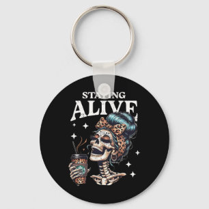 Alive Skeleton Halloween Leopard Messy Bun Vrouwen Sleutelhanger