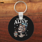 Alive Skeleton Halloween Leopard Messy Bun Vrouwen Sleutelhanger (Voorkant)