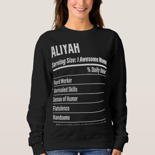 Aliyah Voedingsfeiten Serving Maat Calorieën Trui (Voorkant)