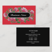 Alizarin Crimson Graphic Square Floral Visitekaartje (Voorkant / Achterkant)