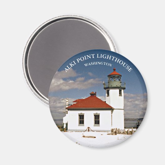 Alki Point Lighthouse, Washington Round Magnet (Voorkant / Achterkant)