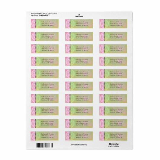 Alkmaar Nouveau in Roze & Groen - Adresetiketten Etiket (Full Sheet)