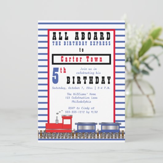 All Aboard 5th Birthday Express Choo Choo Train Kaart (Staand voorkant)