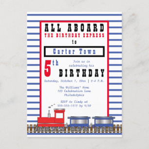 All Aboard 5th Birthday Express Choo Choo Train Uitnodiging Briefkaart