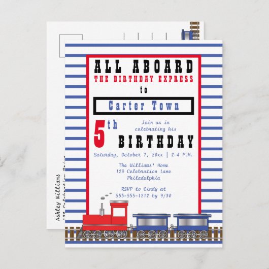 All Aboard 5th Birthday Express Choo Choo Train Uitnodiging Briefkaart (Voorkant / Achterkant)