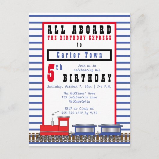 All Aboard 5th Birthday Express Choo Choo Train Uitnodiging Briefkaart (Voorkant)