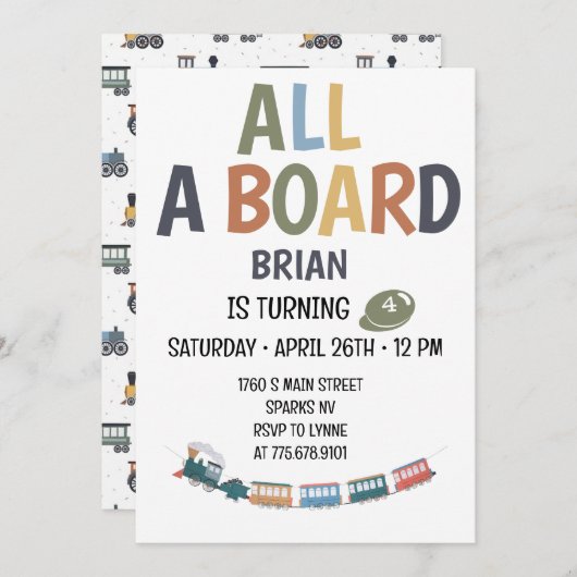 All Aboard Childs Birthday Invitation Kaart (Voorkant / Achterkant)