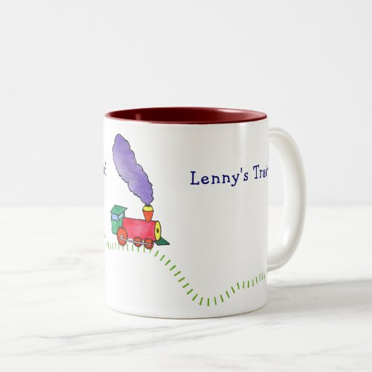 All Aboard Choo Choo Train Tweekleurige Koffiemok (Voorkant rechts)