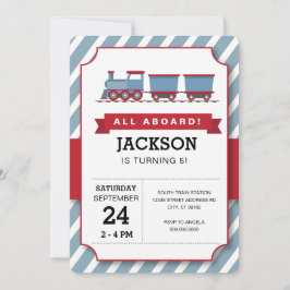 ALL ABOARD red blue train verjaarparty Kaart
