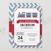 ALL ABOARD red blue train verjaarparty Kaart (Voorkant / Achterkant)