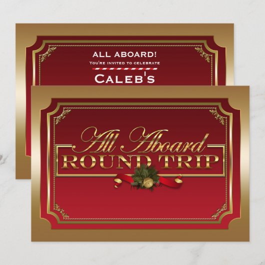 All Aboard Rode & Gouden Kersttreinfeest Kaart (Voorkant / Achterkant)