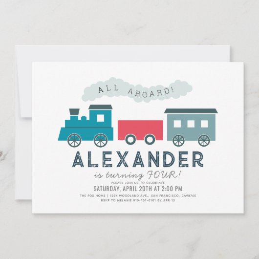 All Aboard Steam Train Blue Boy Birthday Kaart (Voorkant)