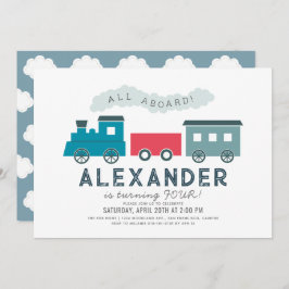 All Aboard Steam Train Blue Boy Birthday Kaart