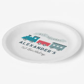 All Aboard Steam Train Blue Boy Birthday Papieren Bordje (Gekanteld)