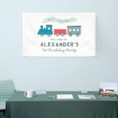 All Aboard Steam Train Blue Boy Birthday Spandoek (Beurs)