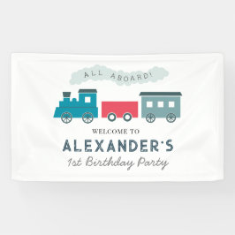 All Aboard Steam Train Blue Boy Birthday Spandoek