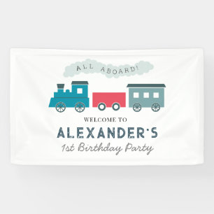 All Aboard Steam Train Blue Boy Birthday Spandoek