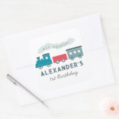 All Aboard Steam Train Blue Boy Birthday Vierkante Sticker (Envelop)