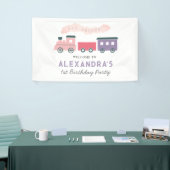 All Aboard Steam Train Pink Girl Birthday Banner (Beurs)
