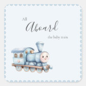 All Aboard the Baby Train Blue Baby Shower Sticker (Voorkant)