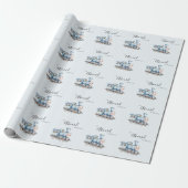 All Aboard the Baby Train Blue Boy Baby Shower Cadeaupapier (Uitgerold)