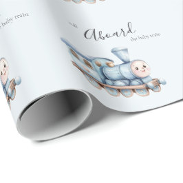 All Aboard the Baby Train Blue Boy Baby Shower Cadeaupapier
