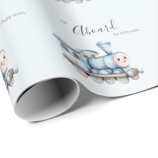 All Aboard the Baby Train Blue Boy Baby Shower Cadeaupapier (Rol Hoek)