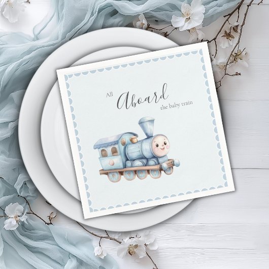 All Aboard the Baby Train Blue Boy Baby Shower Servet