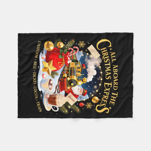 All Aboard The Christmas Express Train Santa Holid Fleece Deken (Voorkant (Horizontaal))