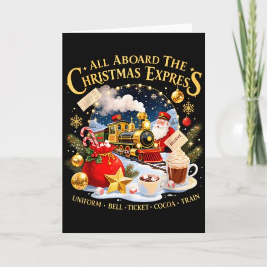 All Aboard The Christmas Express Train Santa Holid Kaart (Voorkant)